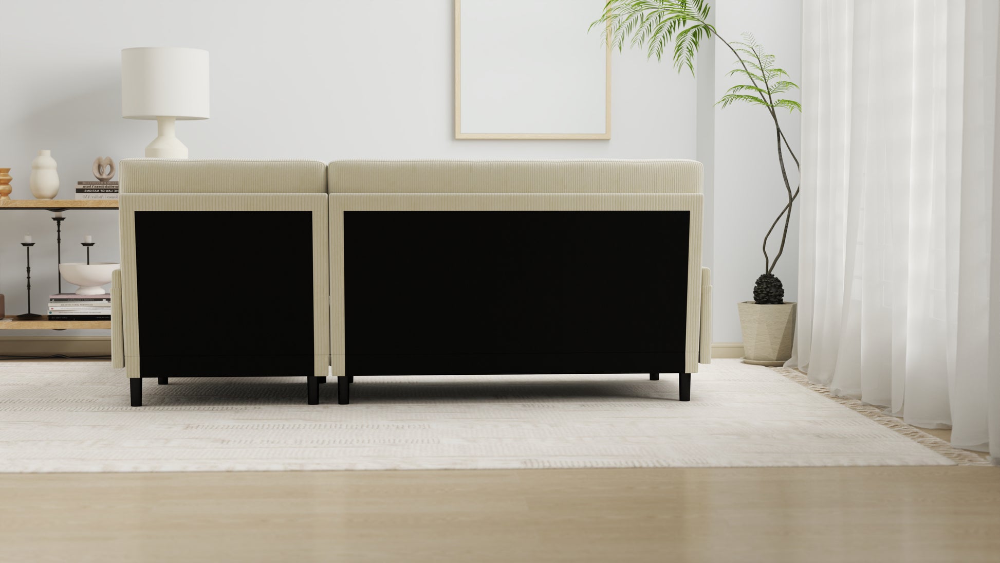 Ivory Corduroy Sectional Sofa: Convertible 3 Seater Sofa, L Shaped Sofa, And Bed Ivory Velvet Metal Primary Living Space Medium Soft Loose Back Pillow Top Arms Foam Fabric Metal 3 Seat