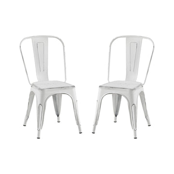 2Pc Modern Sanded Matte White Finish Metal Dining Room Kitchen Bar Chairs Contemporary Aesthetic 18 Inch Seat Height Standard Dining Matte White Dining Room Wipe Clean Square