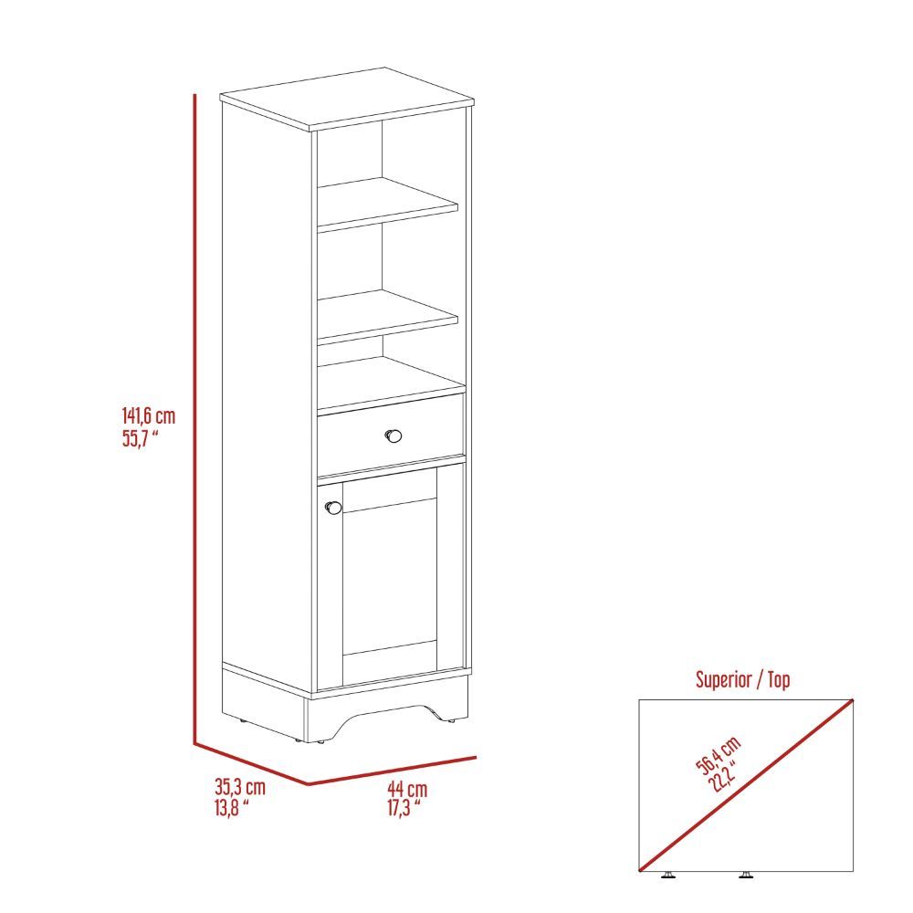 St. Clair Linen Cabinet, Two Interior Shelves, Two Open Shelves, Single Door Grey 1 4 Bathroom Freestanding Modern Particle Board Engineered Wood