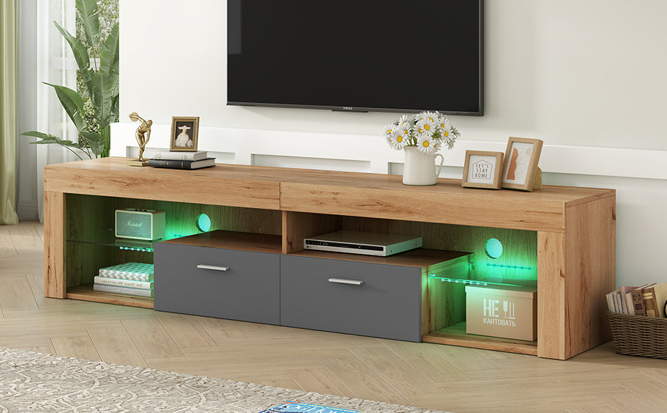 Modern Design Tv Stands For Tvs Up To 80'', Led Light Entertainment Center, Media Console With 6 Storage Cabinets, Tv Cabinet For Living Room, Bedroom, Home Theatre Black,Wood Brown Primary Living Space 70 79 Inches 70 79 Inches Modern 75 Inches Particle