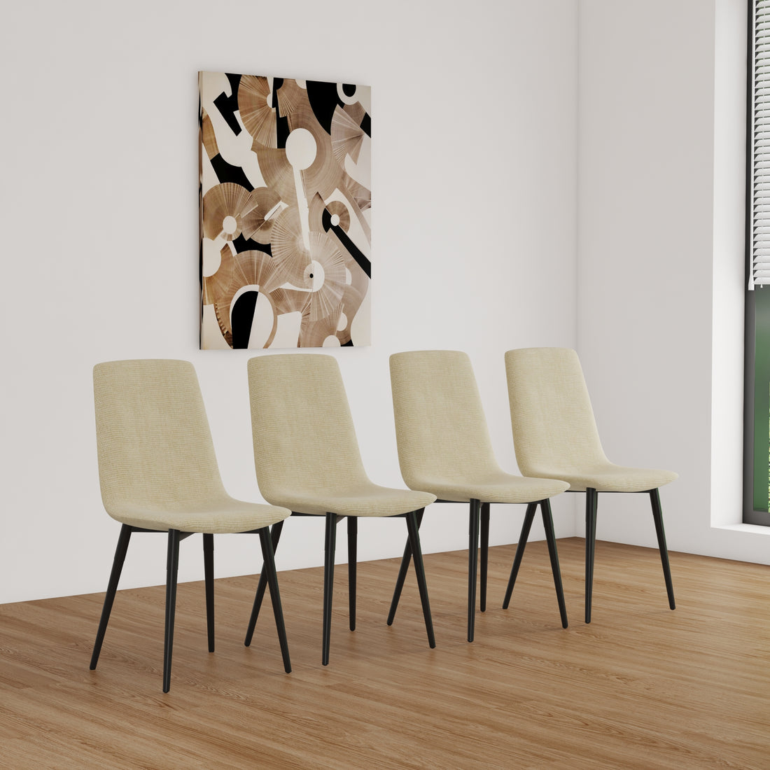 Dining Chairs Set Of 4,Modern Kitchen Dining Room Chairs,Upholstered Dining Accent Chairs In Linen Cushion Seat And Sturdy Black Metal Legs .Fabric Dining Chairs Beige Light Green Foam Linen