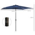 Outsunny 9' X 7' Solar Umbrella, Led Lighted Patio Umbrella For Table Or Base With Tilt & Crank, Outdoor Umbrella For Garden, Deck, Backyard, Pool, Beach, Blue Blue Steel