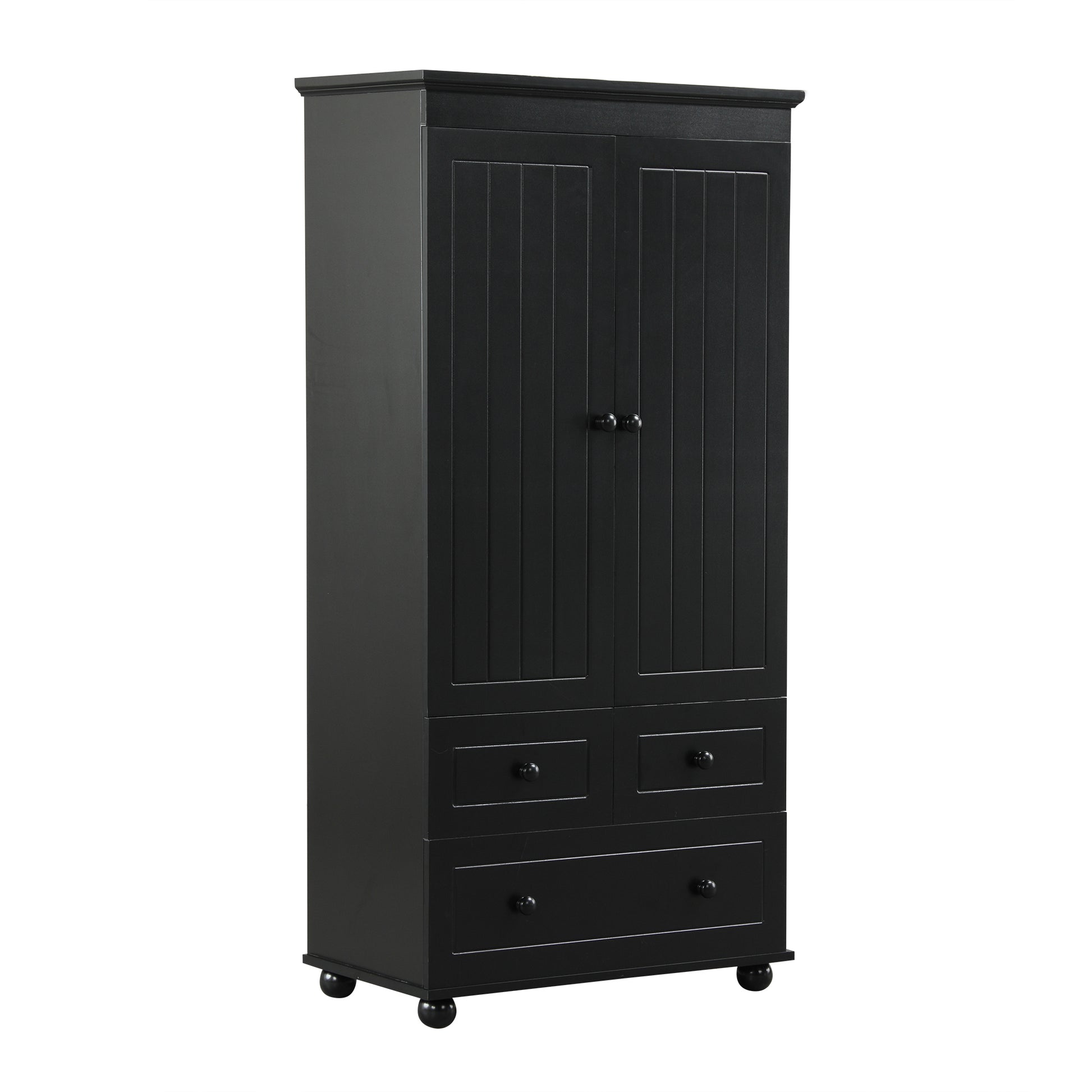 Tall Storage Cabinet With Three Drawers For Bathroom Office, Black Black Mdf