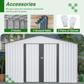 10X8 Ft Outdoor Storage Shed, All Weather Metal Sheds With Lockable Doors, Tool Shed For Garden, Patio, Backyard, Lawn, Grey White Metal