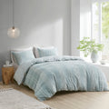 3 Piece Cotton Jacquard Duvet Cover Set Queen Blue Cotton