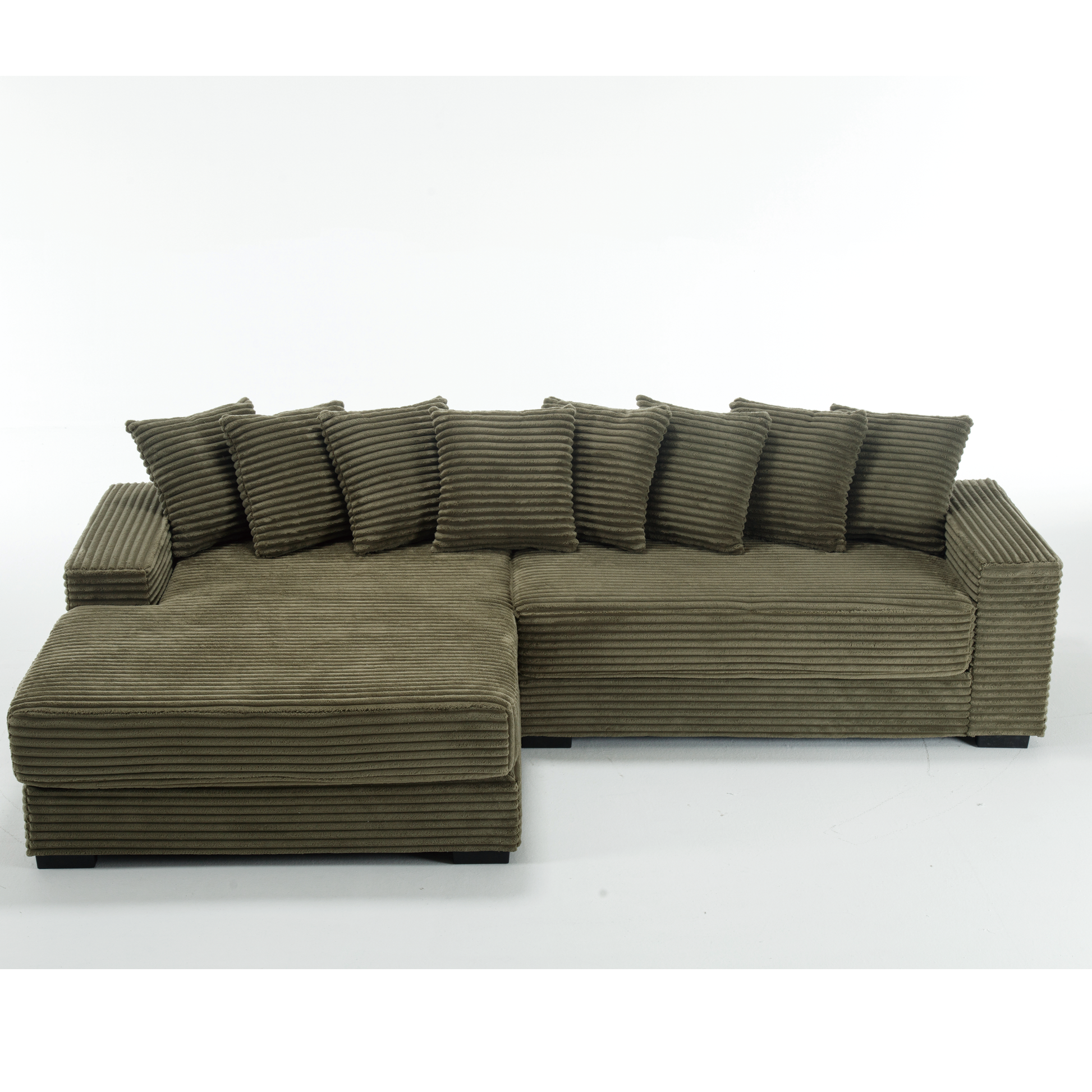 Arrived Oversized Two Piece Couches, L Shaped Sofa, Corduroy, Left Chaise Daybed,With Armrests,Eight Throw Pillows,Corner Sofa,Easy To Assemble, Green Green Polyester Wood Primary Living Space Medium Soft Pillow Back Modern Square Arms Wood 3 Seat
