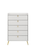 White 5 Drawer Chest With Pull Handles White Bedroom Contemporary Wood Metal