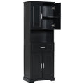 Tall Bathroom Cabinet With Four Doors, Large Storage Space Open Shelve, Upper Storage Cabinet, Black Black Mdf