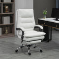 Vinsetto Microfibre Executive Massage Office Chair, Computer Desk Chair, Heated Reclining Chair With Footrest, Double Tier Padding, Swivel Wheels, Cream White Cream White Polyester