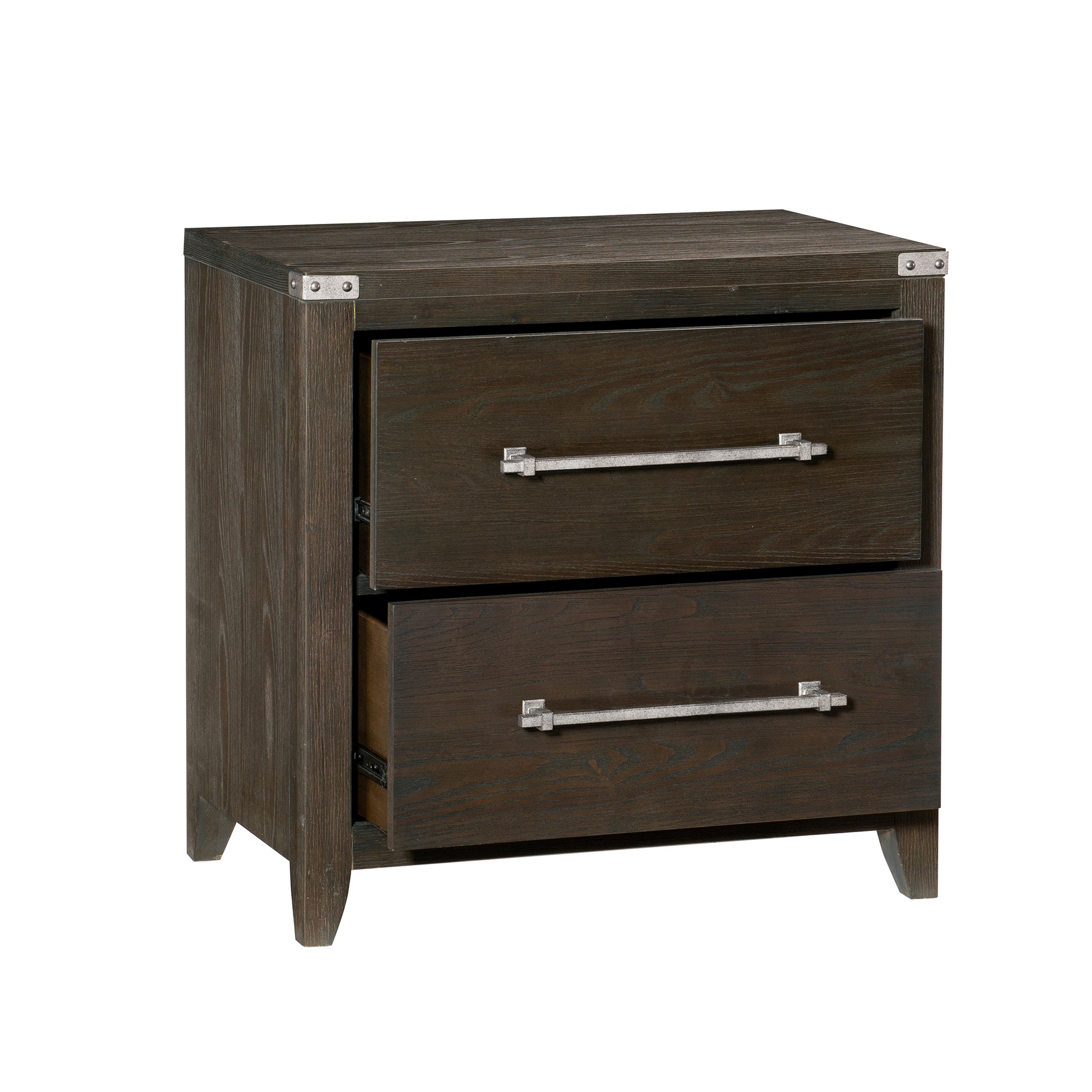 Dark Brown Finish 1Pc 2 Drawers Nightstand Mottled Silver Tone Bar Pulls Modern Transitional Bedroom Furniture Dark Brown 2 Drawers Bedroom Modern,Transitional Engineered Wood,Wood