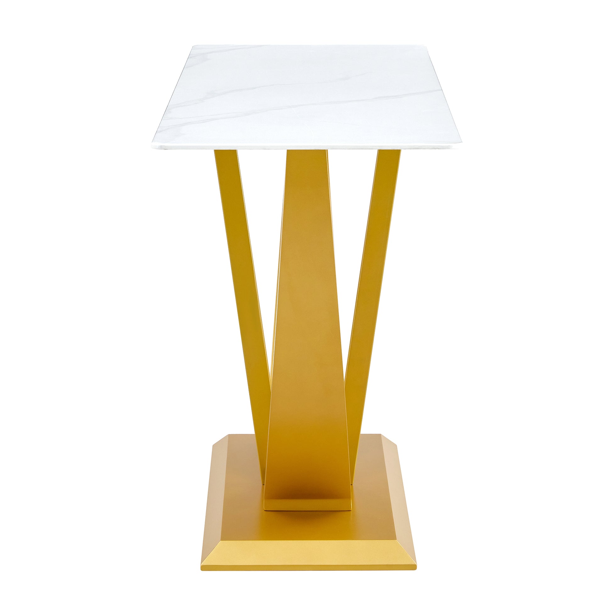 Modern And Simple Rectangular Glass Dining Table In White With A Pattern, 0.39 "White Top And Gold Legs, Suitable For Entrance And Living Room. White Glass