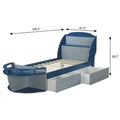 Grey And Navy Twin Bed With 2 Open Compartments Grey Blue Wood