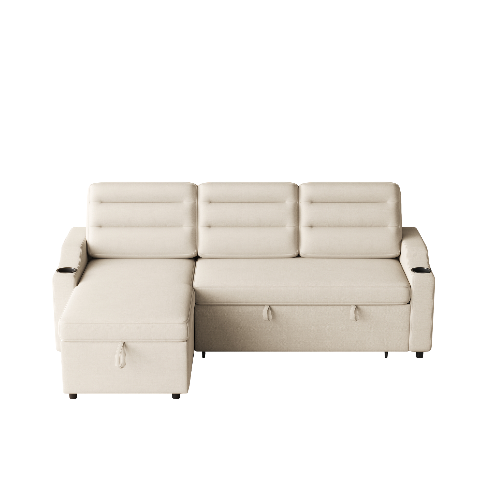 Mh83.5" Convertible Sleeper Combo Sofa, Convertible Sofa Bed Polyester Pullout Bed With Storage Recliner And Cup Holder For Living Room, Tight Spaces Beige Polyester Wood Primary Living Space Pine Foam Fabric 3 Seat