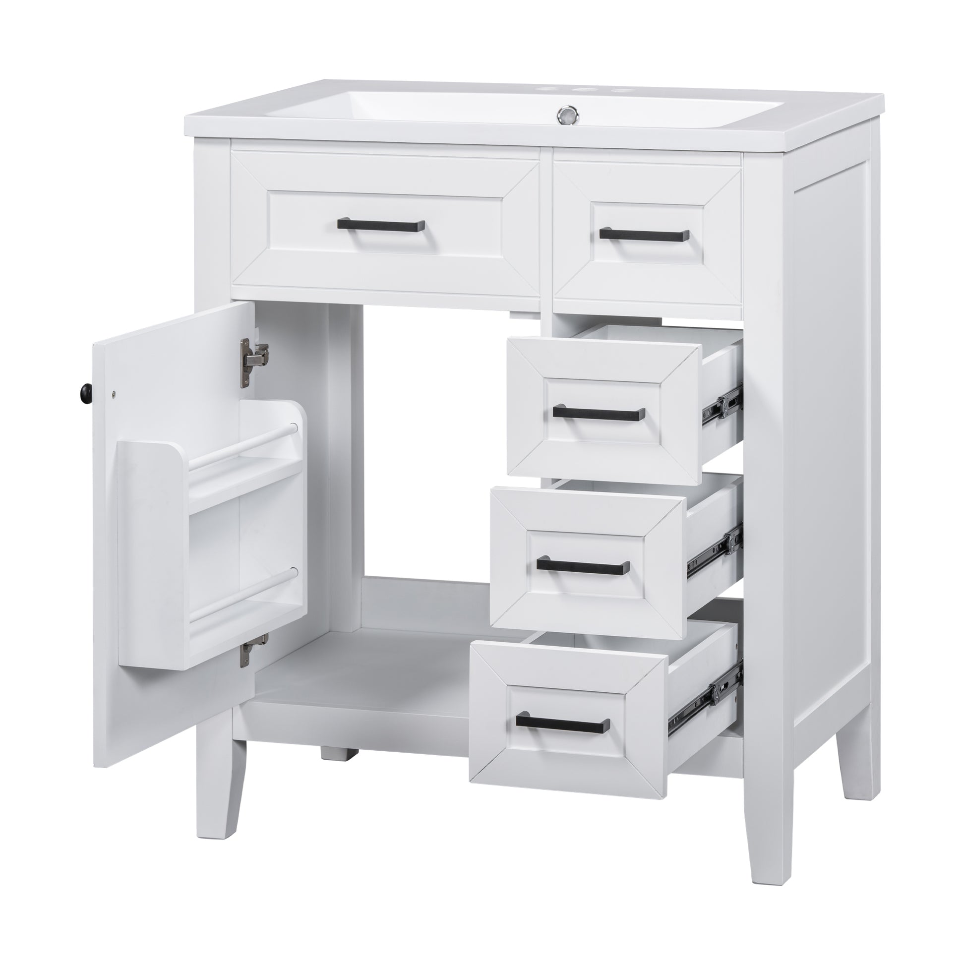 30" Bathroom Vanity With Sink Combo, White Bathroom Cabinet With Drawers, Solid Frame And Mdf Board Old Sku:N725S999222K White Solid Wood Mdf