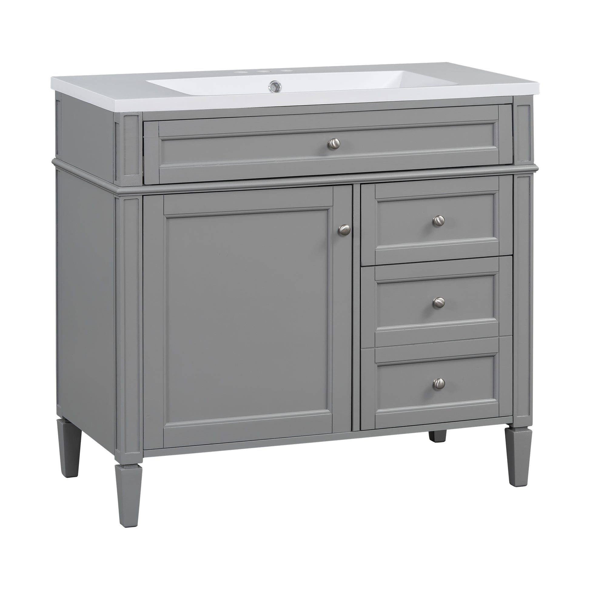 36'' Bathroom Vanity With Top Sink, Modern Bathroom Storage Cabinet With 2 Drawers And A Tip Out Drawer, Single Sink Bathroom Vanity Grey Bathroom Solid Wood Mdf Resin