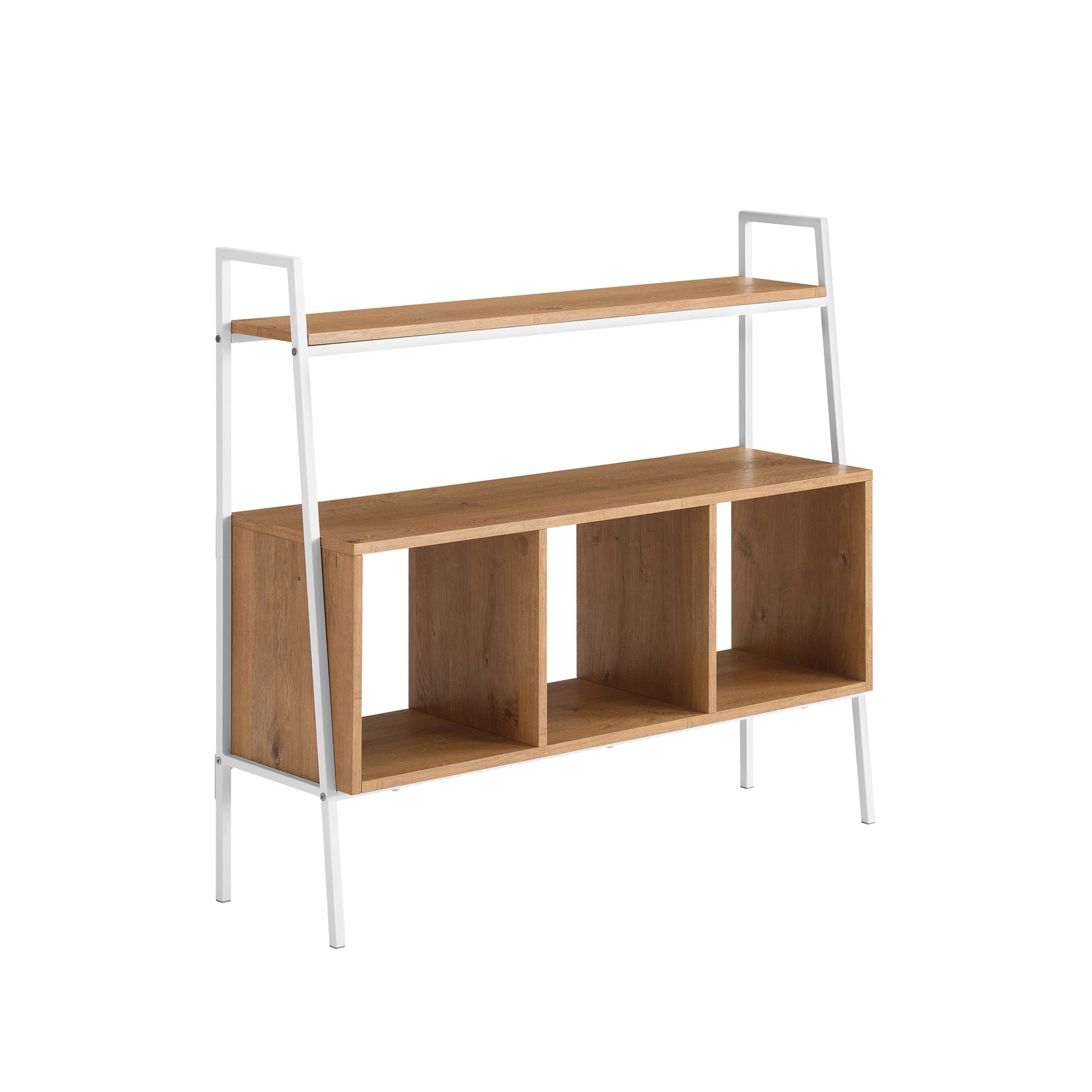 Modern Industrial Metal And Wood 3 Cubby Storage Console English Oak White Mdf Mdf