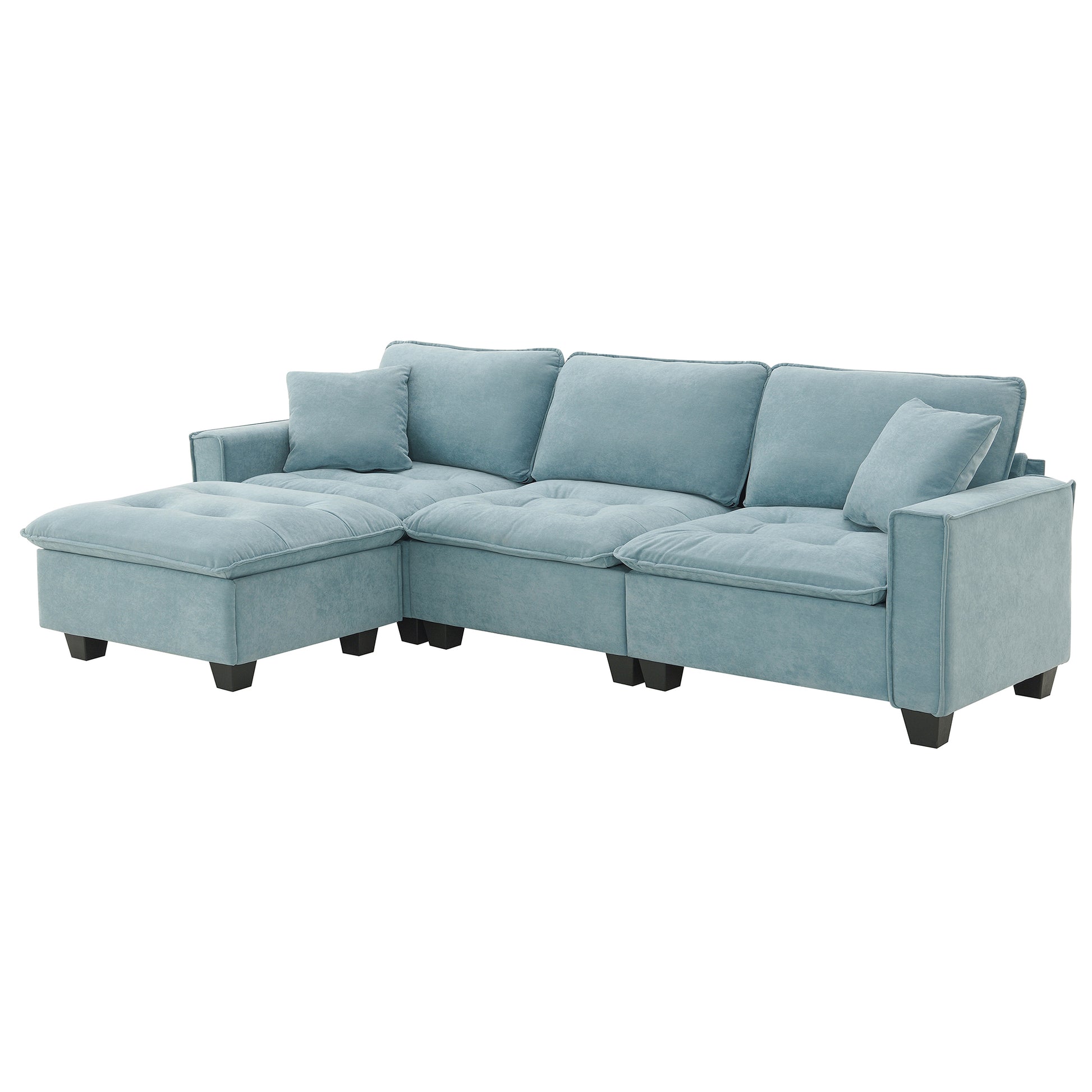 100*59" Modern Convertible Sectional Sofa,L Shaped Reversible Couch Set With Free Pillows,4 Seat Suede Velvet Sleeper Sofa With Ottoman For Living Room,Apartment,Office,3 Colors Light Blue Suede 4 Seat