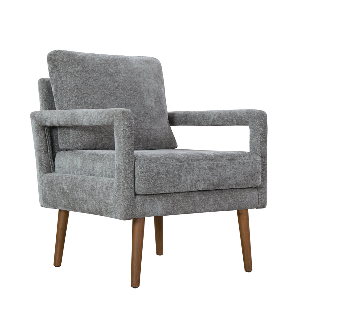 Mid Century Armchairaccent Chair With Chenille Armrest & Soft Cushion For Living Room, Bedroom, Home Office, Study, Grey Gray Light Brown Primary Living Space American Design,Modern Birch Foam Wood Fabric