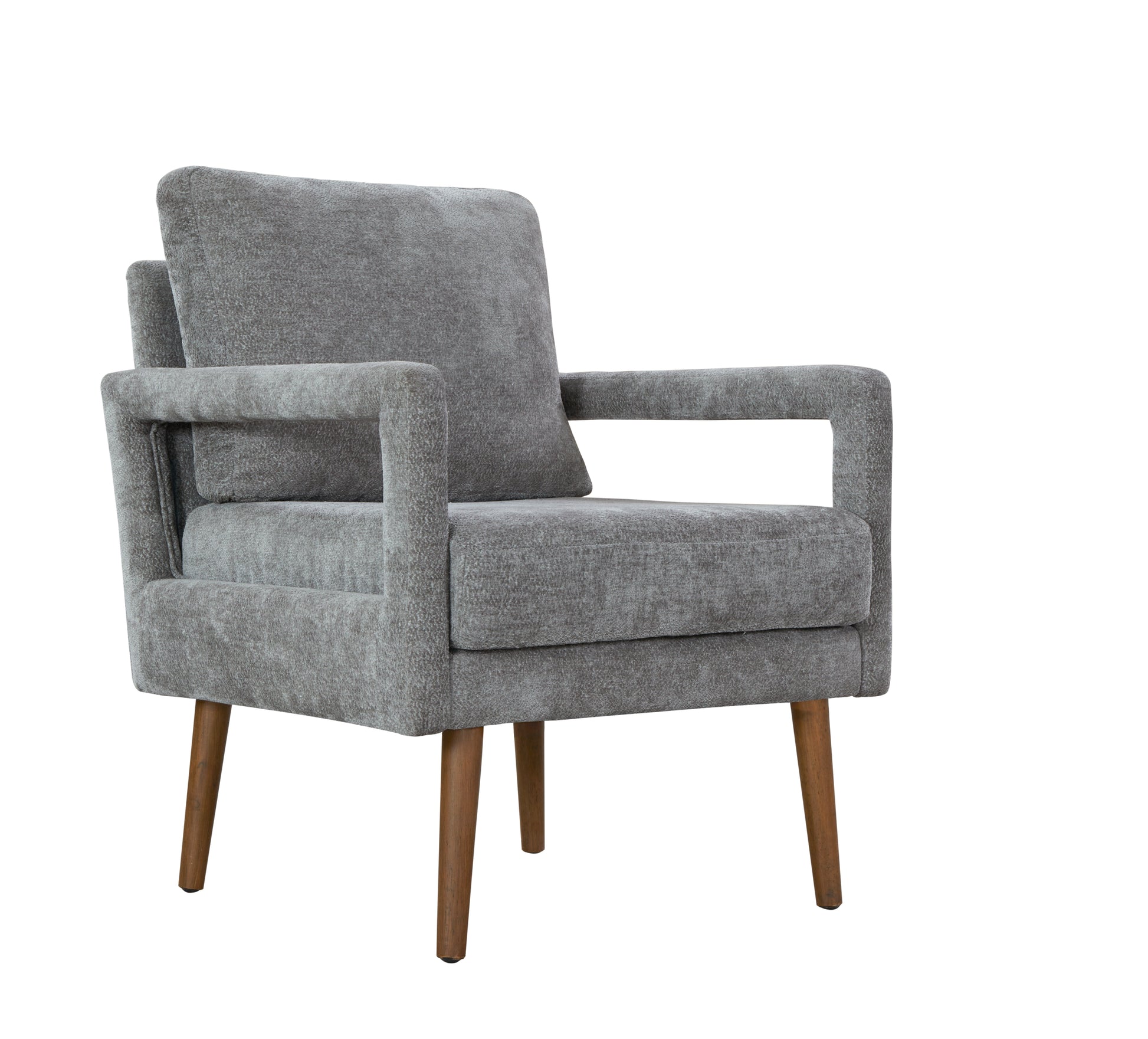 Mid Century Armchairaccent Chair With Chenille Armrest & Soft Cushion For Living Room, Bedroom, Home Office, Study, Grey Gray Light Brown Primary Living Space American Design,Modern Birch Foam Wood Fabric