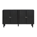 Elegant Four Door Sideboard With Wavy Pattern Doors, Cylindrical Legs, And Sleek Metal Handles, Adjustable, Suitable For Study, Entryway And Living Room Black Primary Living Space American Design