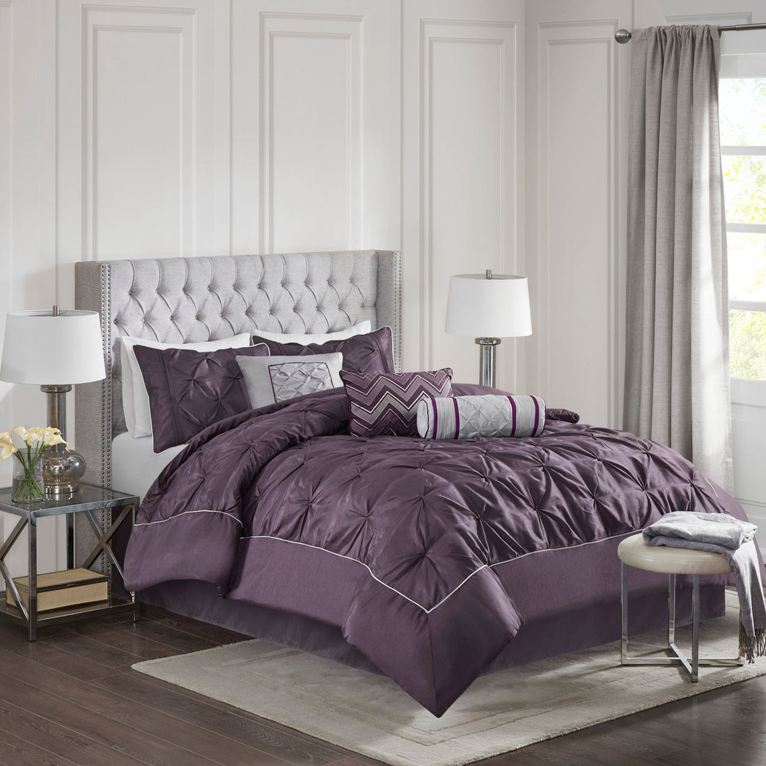 7 Piece Tufted Comforter Set Plum King King Plum Polyester
