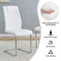 Table And Chair Set. Large Modern Rectangular Table With White Textured Top And Silver Metal Legs. Soft And Comfortable Pu Seats, Faux Leather Upholstered Seats And Sturdy Metal Legs. White Mdf Metal
