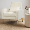 Mid Century Modern Accent Chair, Upholstered Armchair Living Room Chair, Comfy Single Sofa Chair With Metal Legs, Polyester Fabric Chair For Living Room Bedroom White Sherpa