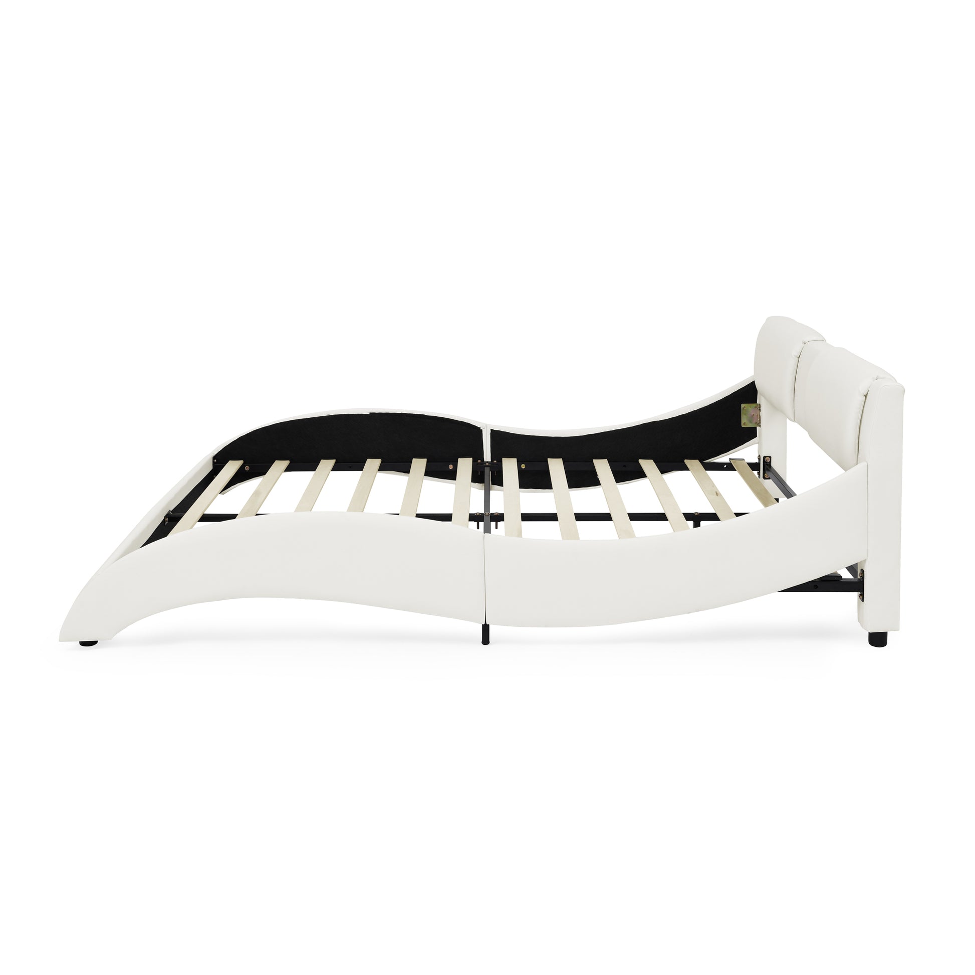 Queen Bed Frame Modern Faux Leather Upholstered Platform Bed Frame With And Headboard Wave Like Curve Low Profile Bed Frame,Wood Slats Support,Easy Assembly,White Queen White Pu