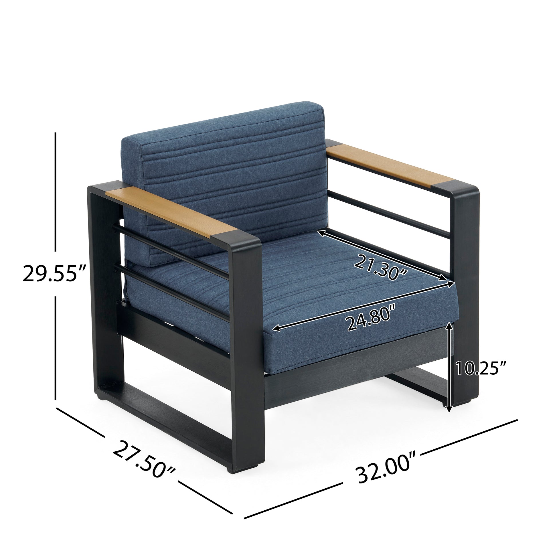 Giovanna Club Chair Blue Fabric Metal