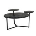 Modern Coffee Table With Two Display Shelves, Black Faux Marble Surfaces, Tripod Inspired Base,Rounded Tabletop Edges Matte Black Mdf