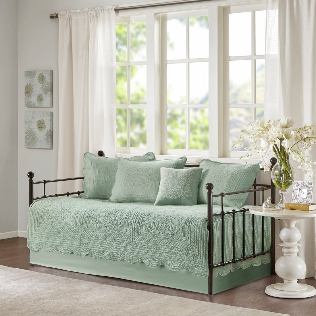 6 Piece Reversible Soped Edge Daybed Cover Set Seafoam Daybed Seafoam Microfiber