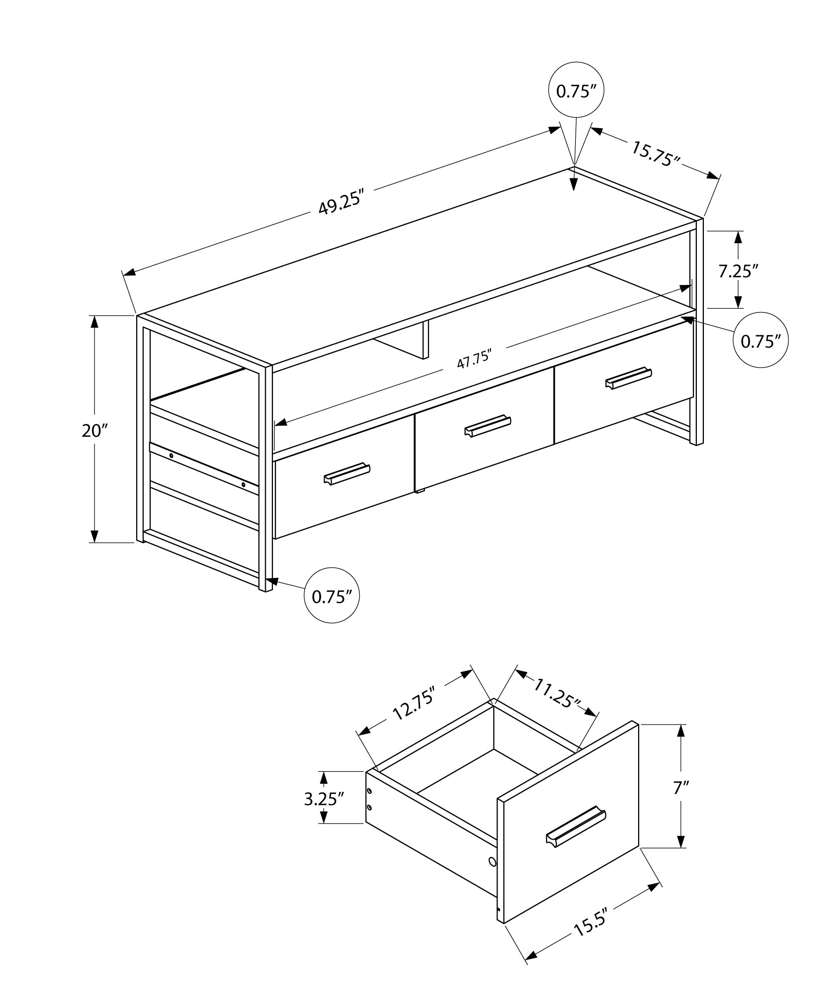 Tv Stand, 48 Inch, Console, Media Entertainment Center, Storage Drawers, Living Room, Bedroom, White Laminate, Black Metal, Contemporary, Modern White 80 89 Inches Particle Board