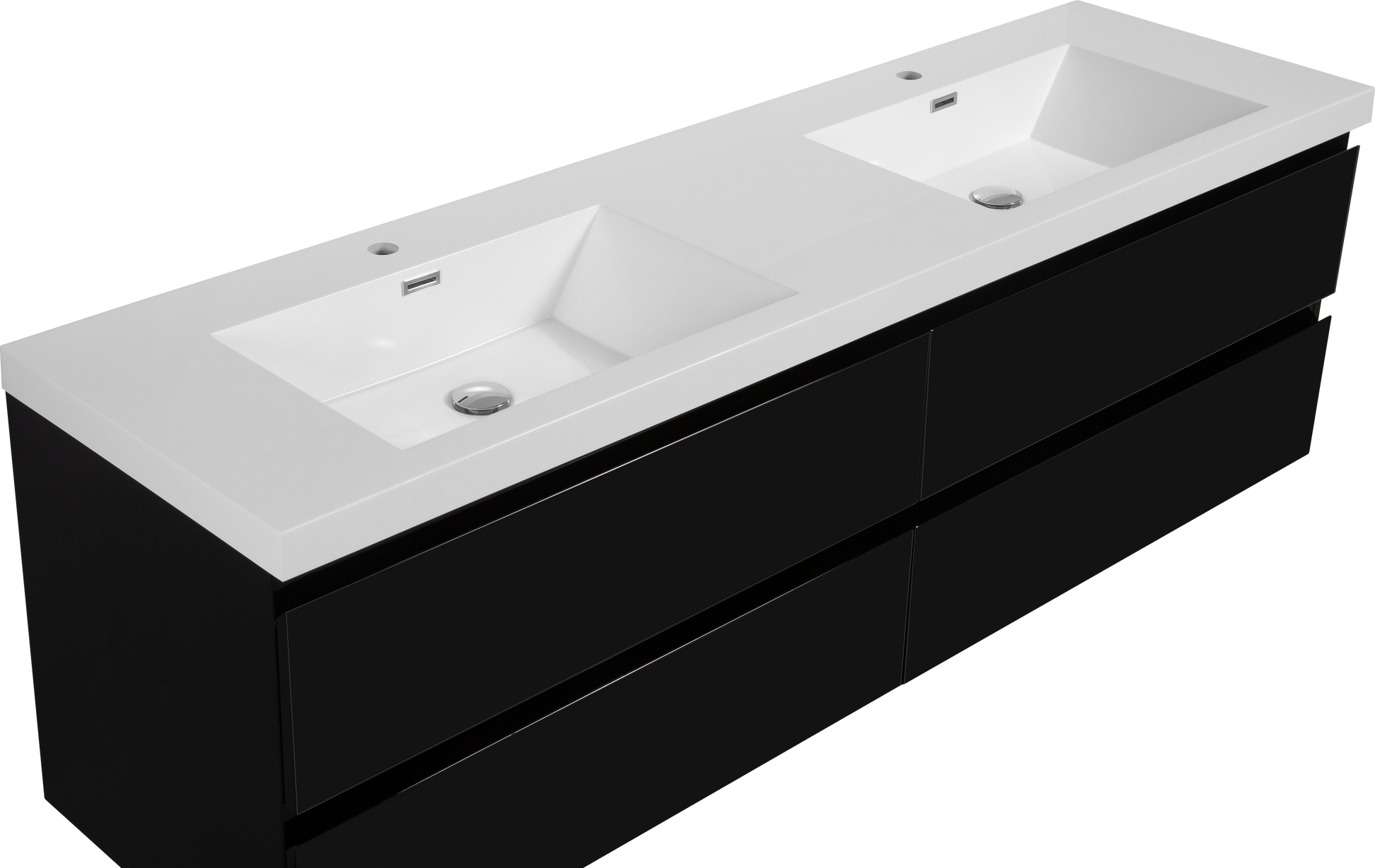 72" Floating Bathroom Vanity With Sink, Modern Wall Mounted Bathroom Storage Vanity Cabinet With 2 Resin Top Basin And 4 Soft Close Drawers, Glossy Black 24V11 72Gb 4 Black Bathroom Wall Mounted