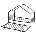 Twin Size Metal House Bed With Twin Size Trundle, Black Twin Black Metal