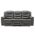 3 Seater Home Theater Recliner Manual Recliner Chair With Two Built In Cup Holders For Living Room,Bedroom, Grey Grey Foam Pu