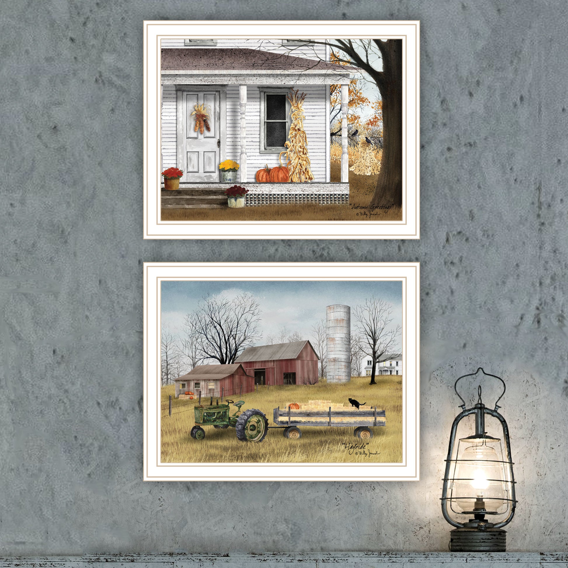 2 Piece Vignette Autumn Greetings White Framed Wall Art For Living Room, Bedroom Wall Art Print For Home Decor By Billy Jacobs Multicolor Wood Paper