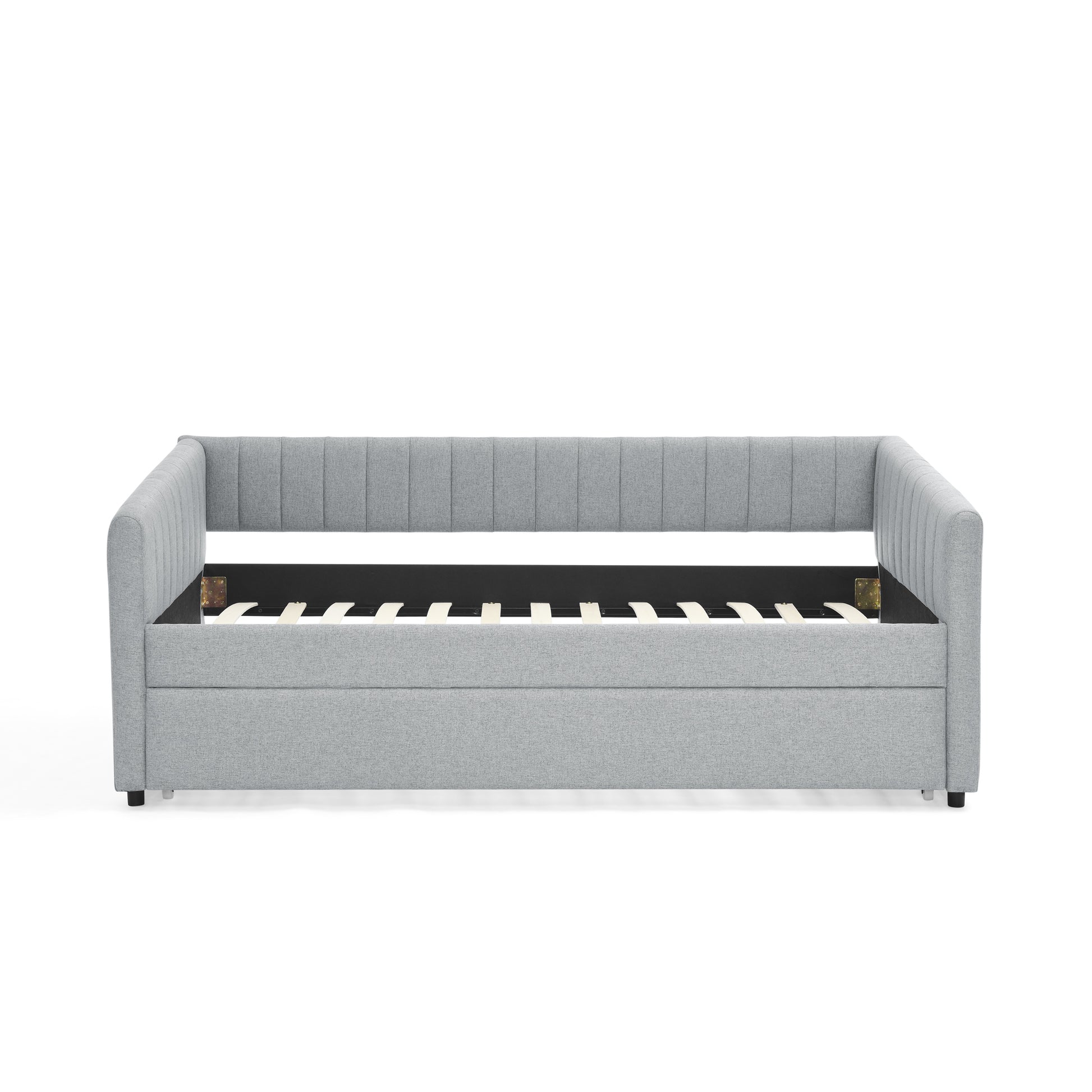 Twin Size Daybed With Trundle Upholstered Sofa Bed, With Vertical Stripes, Linen Fabric, Grey 82.5"X43"X30" Twin Grey Bedroom Contemporary,Minimalist Linen