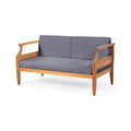 Aston Acacia Wood Outdoor Loveseat Set Loveseat&Coffee Table Teak Finish Dark Gray Cushion Teak Acacia Wood