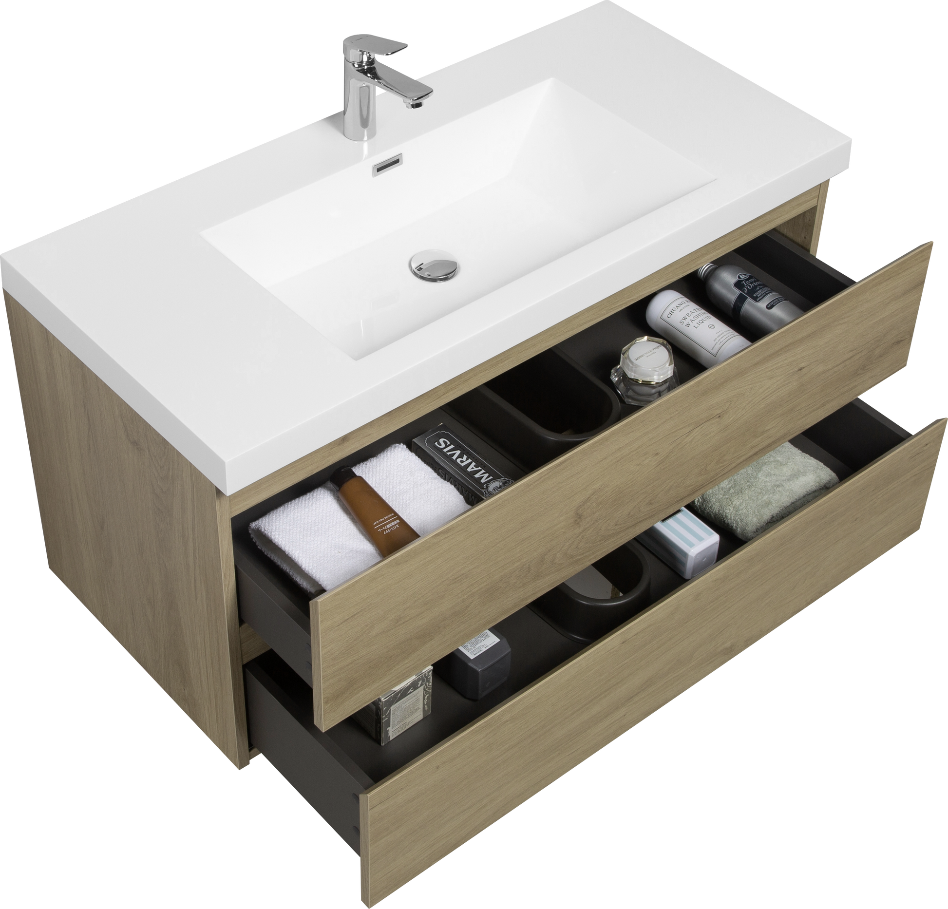 42" Floating Bathroom Vanity With Sink, Modern Wall Mounted Bathroom Storage Vanity Cabinet With Resin Top Basin And Soft Close Drawers, Natural Oak 24V11 42No 2 Oak Bathroom Wall Mounted Wood