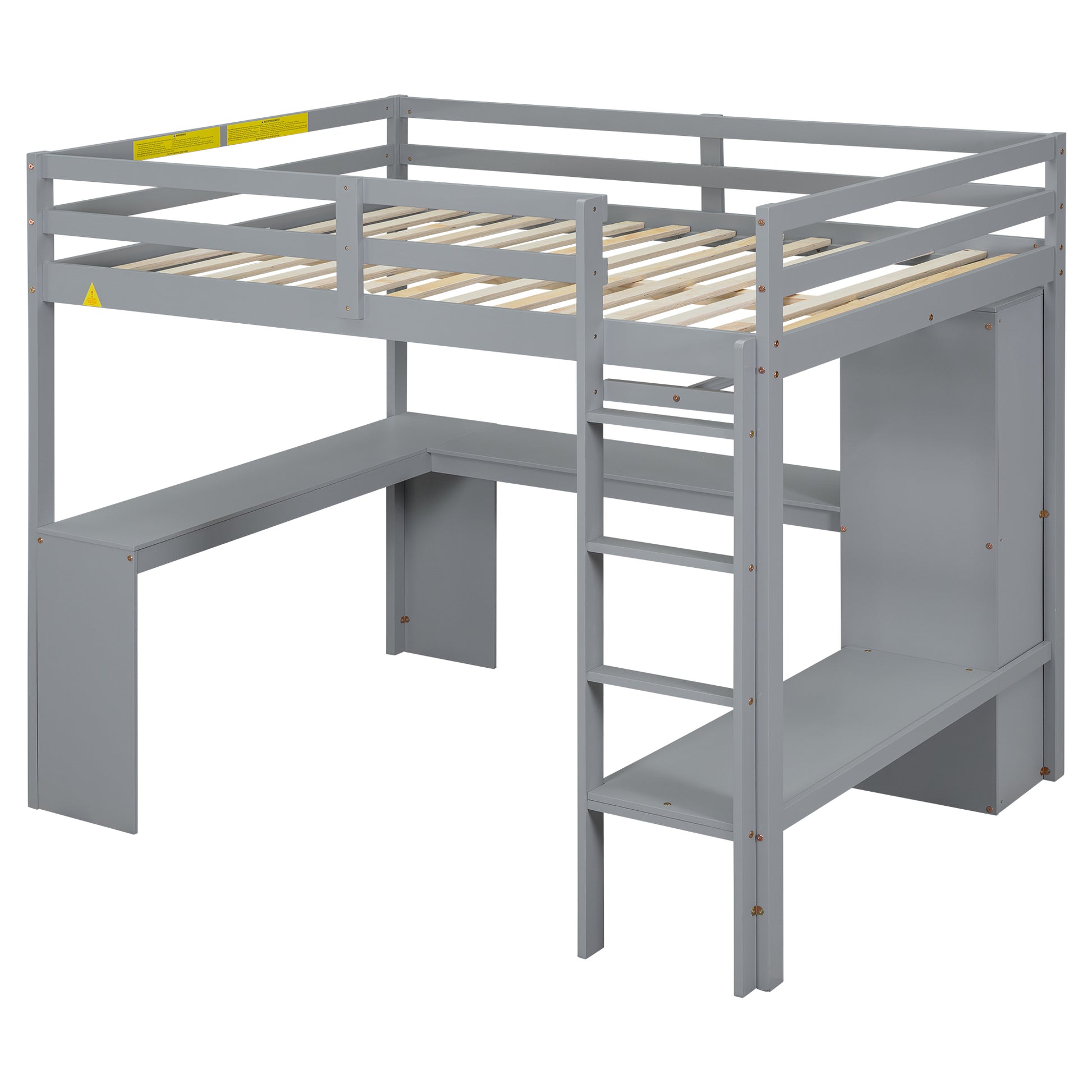 Full Size Loft Bed With L Shaped Desk, Wardrobe And Storage Shelves, Grey Expected Arrival Time: 8.31 Box Spring Not Required Full Grey Wood Bedroom Solid Wood Mdf