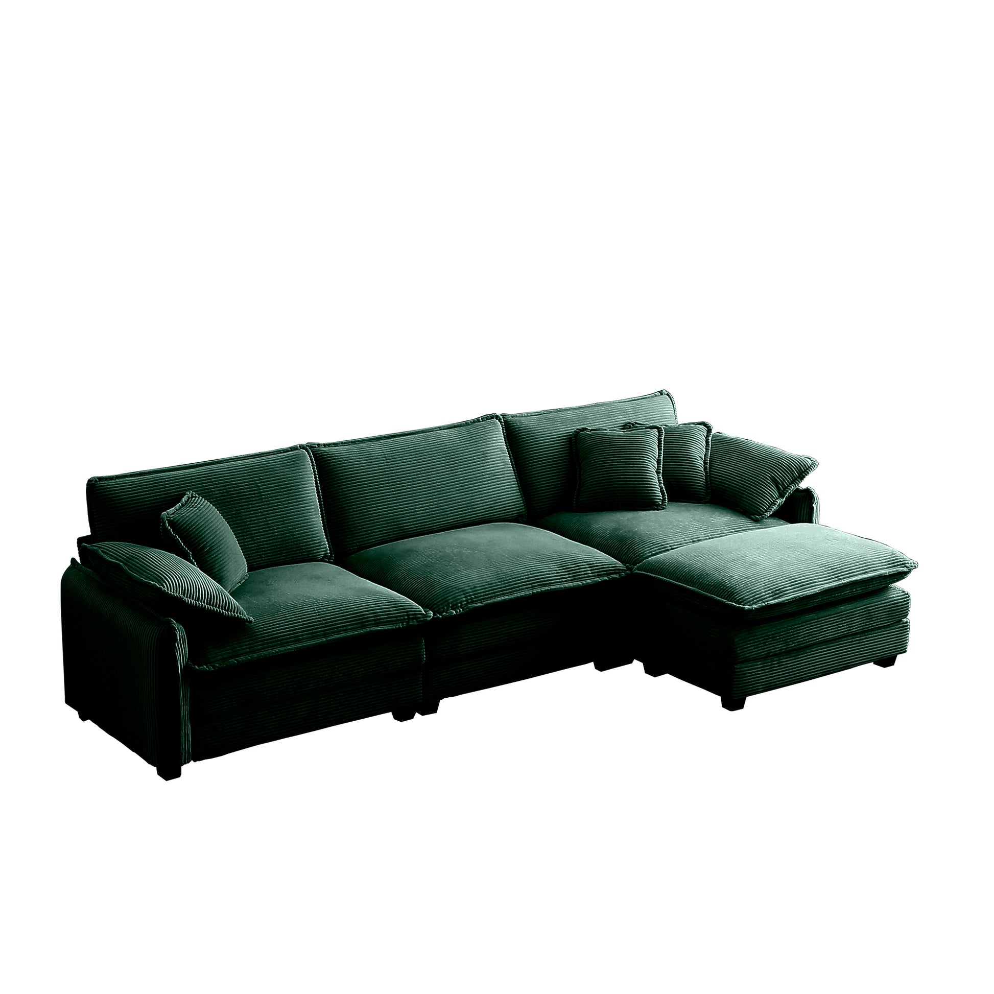 Oversize 3 Seater Sofa With One Footrest, L Shaped Sectional Sofa With Ottoman For Living Rooms,Green Corduroy Sofa Green Corduroy 3 Seat