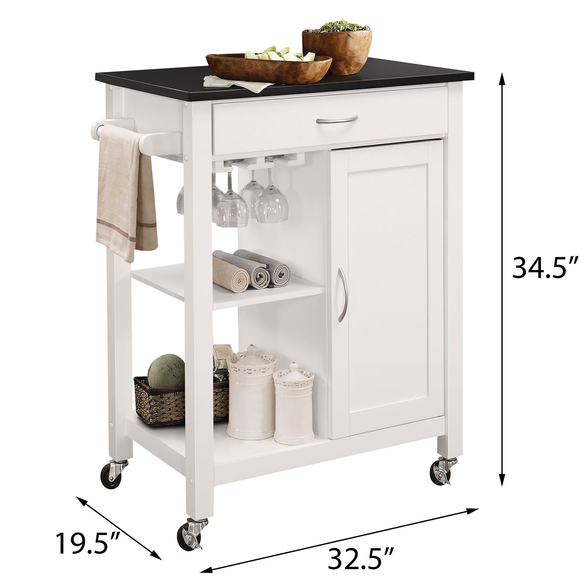 Black And White Kitchen Cart With 1 Cabinet -