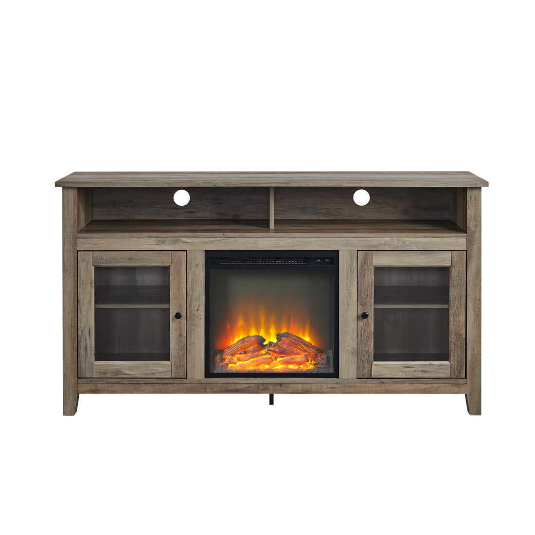 Transitional Electric Fireplace Wood And Glass Tv Stand For Tvs Up To 65" Grey Wash Gray Wash Mdf