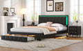 3 Pieces Bedroom Sets,Queen Size Upholstered Bed With Led Lights And Two Motion Activated Night Lights,Pu Nightstand With 2 Drawers And Crystal Handle,Black Queen Black 3 Piece Set Wood