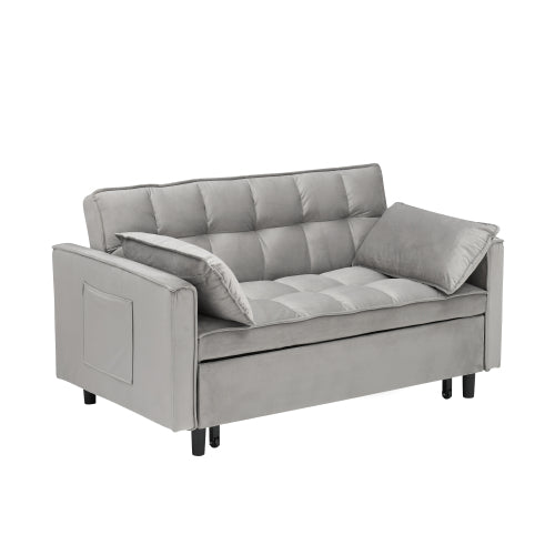 55 Inches Grey Modern Velvet Sofa, Seating Sofa With Backrest, Soft And Comfortable Living Room Furniture, 3 In 1 Convertible Sofa Bed For Living Room Bedroom Gray Velvet 2 Seat