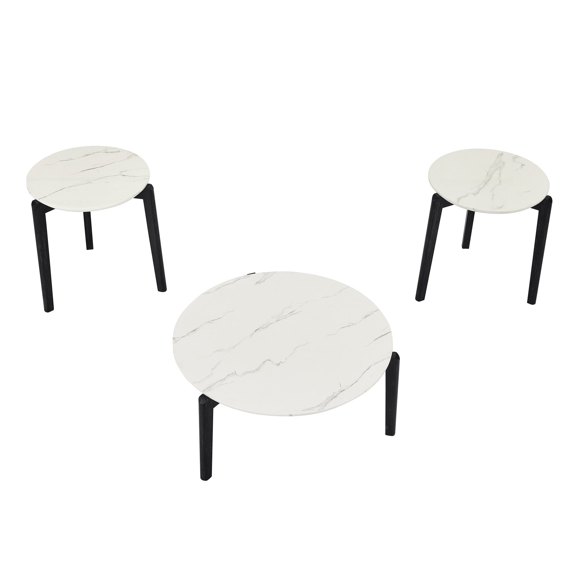 Living Room Coffee Table: Modern And Stylish 24 Inch Round Small Coffee Table, Imitation Marble Tabletop With Rubber Wood Solid Wood Legs, Wooden Coffee Table, Living Room, Office, Home White Black