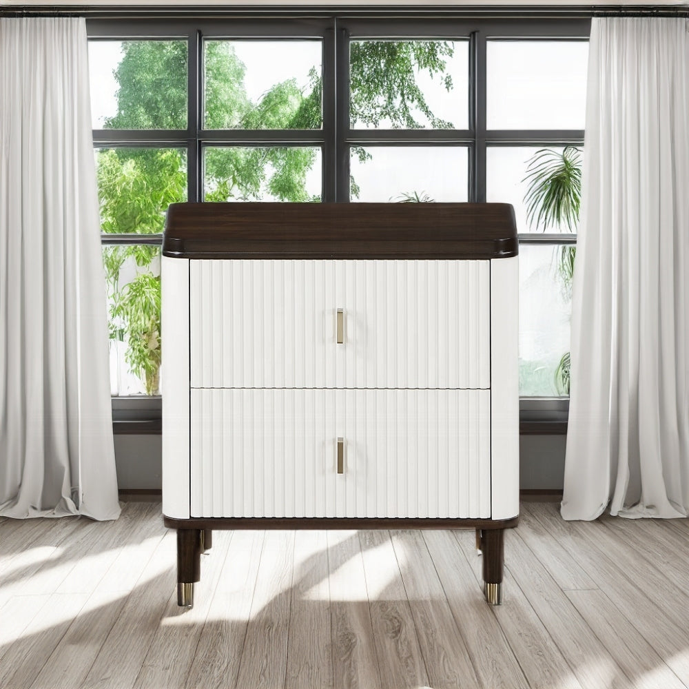 White And Brown 2 Drawer Nightstand With Usb Port Brown White 2 Drawers Bedroom Rectangle Modern Drawers White Wood