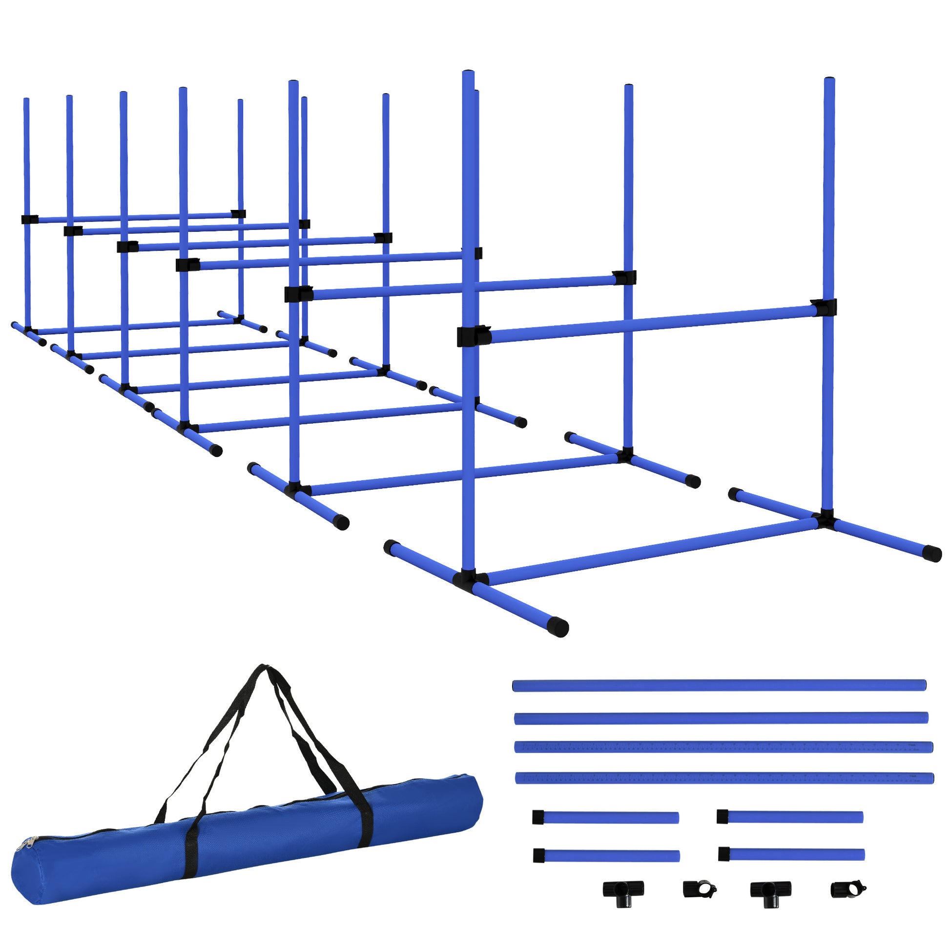 Pawhut 6 Piece Dog Agility Training Equipment For Dog Agility Course With Adjustable Height Jump Bars, Included Carry Bag, & Displacing Top Bar, Blue Blue Plastic