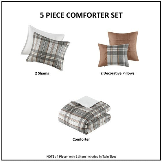 4 Piece Plaid Comforter Set Twin Multicolor Polyester