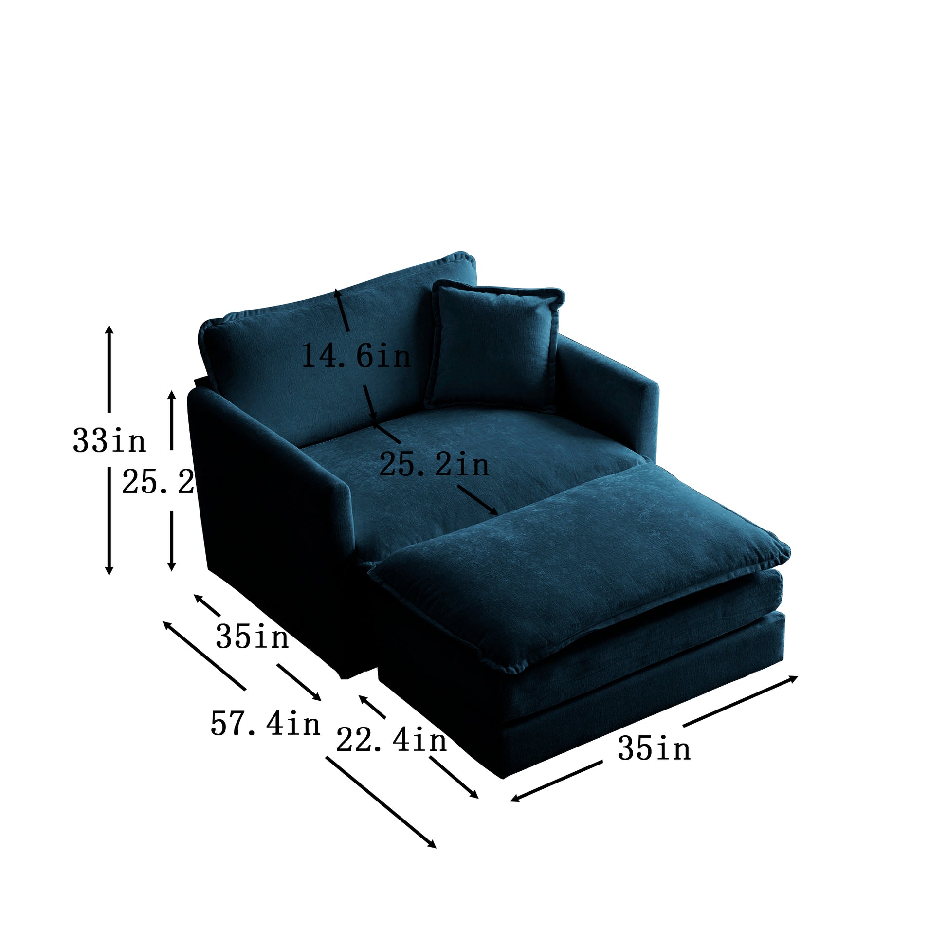 Modern Accent Chair With Ottoman, Living Room Club Chair Chenille Upholstered Armchairreading Chair For Bedroom, Blue Chenille Blue Chenille 1 Seat